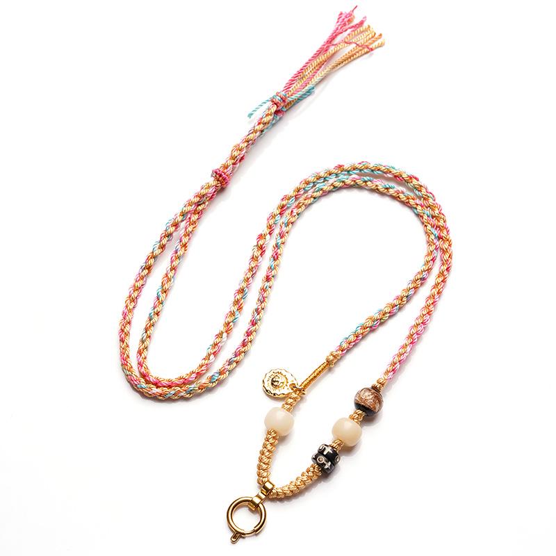 Цепочка для тайского амулета ручной работы: Тибетская подвеска Тханка с хлопковым шнуром ручной работы и агатом Дзи - Стиль А