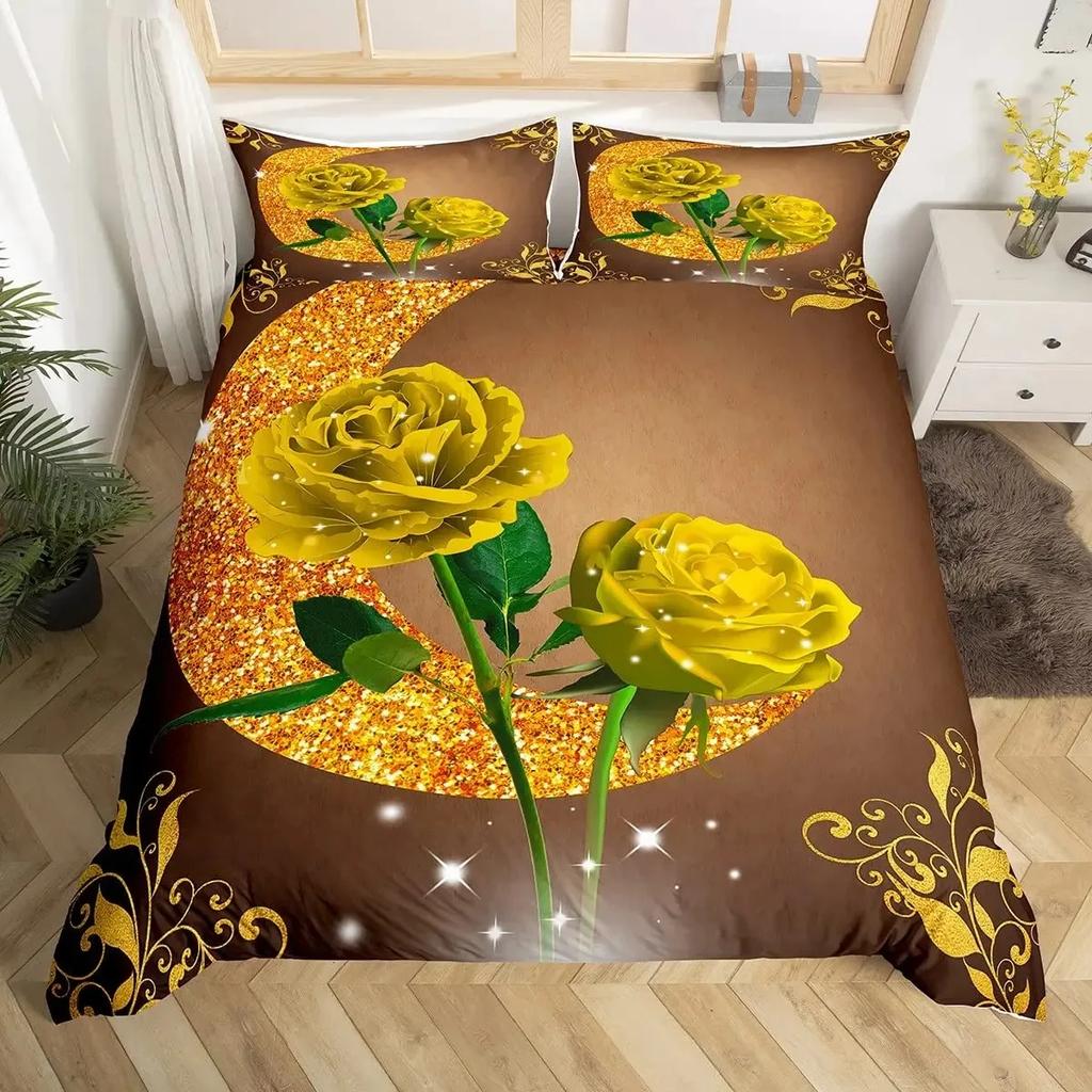 Valentine'S Day Rose Duvet Cover Set Romantic Couple Theme Bedding Set 3D Rose Comforter Cover Set Love Bedspread Twin King Size