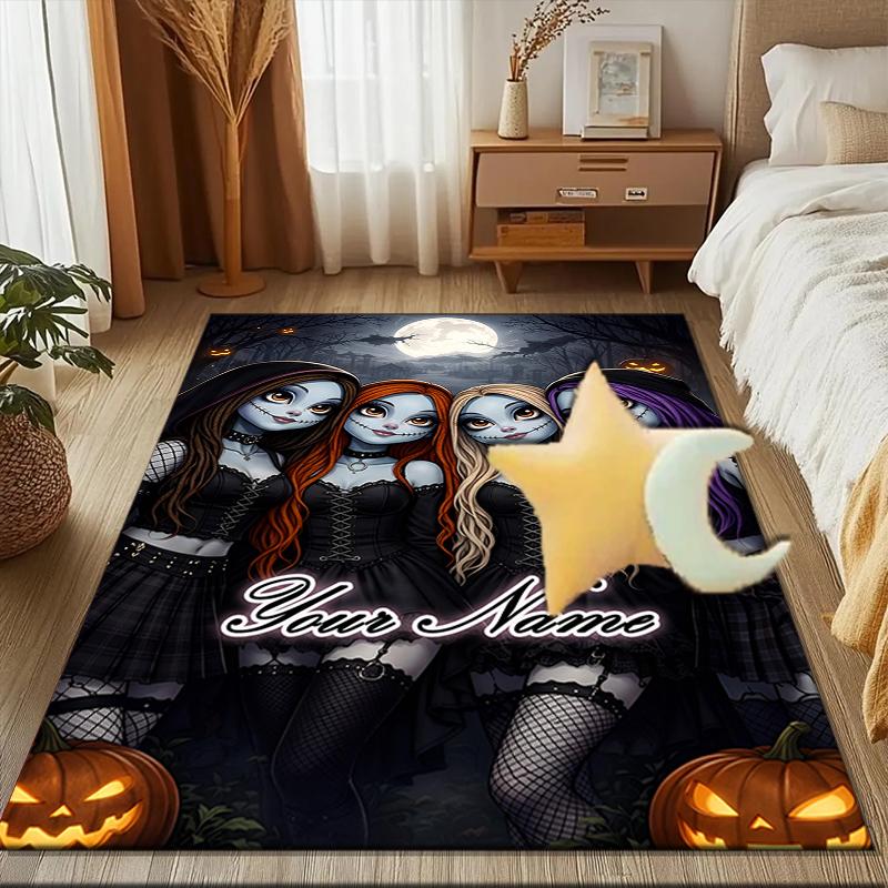 1PC Custom Name Halloween Gothic Sisters Theme Floor Mat Ideal for Living Room, Game Rooms, Office, Bedroom, Office Floor Mat , Floor Mats for Home