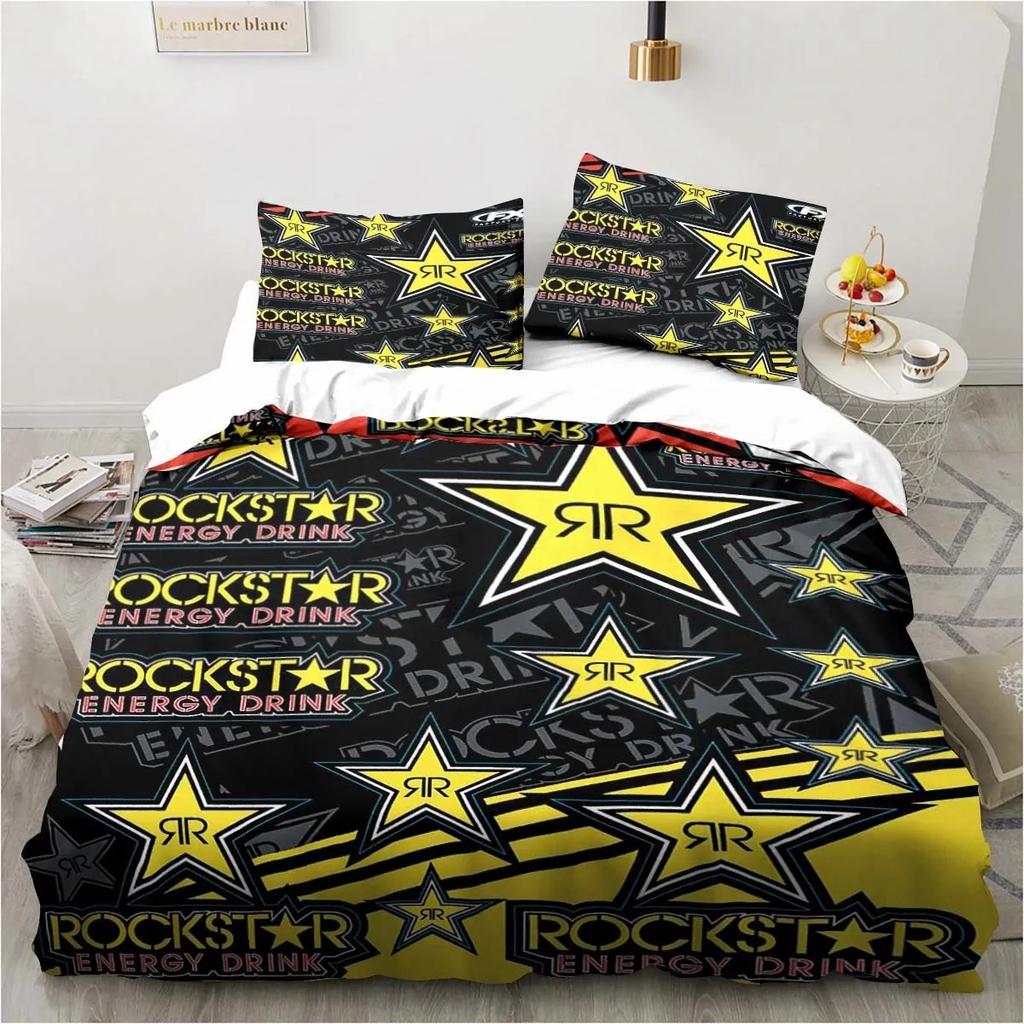 D-Drinks Rockstar Energy Sheets Quilt Covers Bedding Dormitory Sheets Three-piece Bedding Set Three-piece Soft Warm Bedding Set