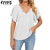 Женские модные повседневные летние весенние однотонные блузки и рубашки с v-образным вырезом и короткими рукавами с принтом