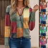 Women's Fashion V Neck Zipper Casual Long Sleeves Basic Top Blouse Plus Size