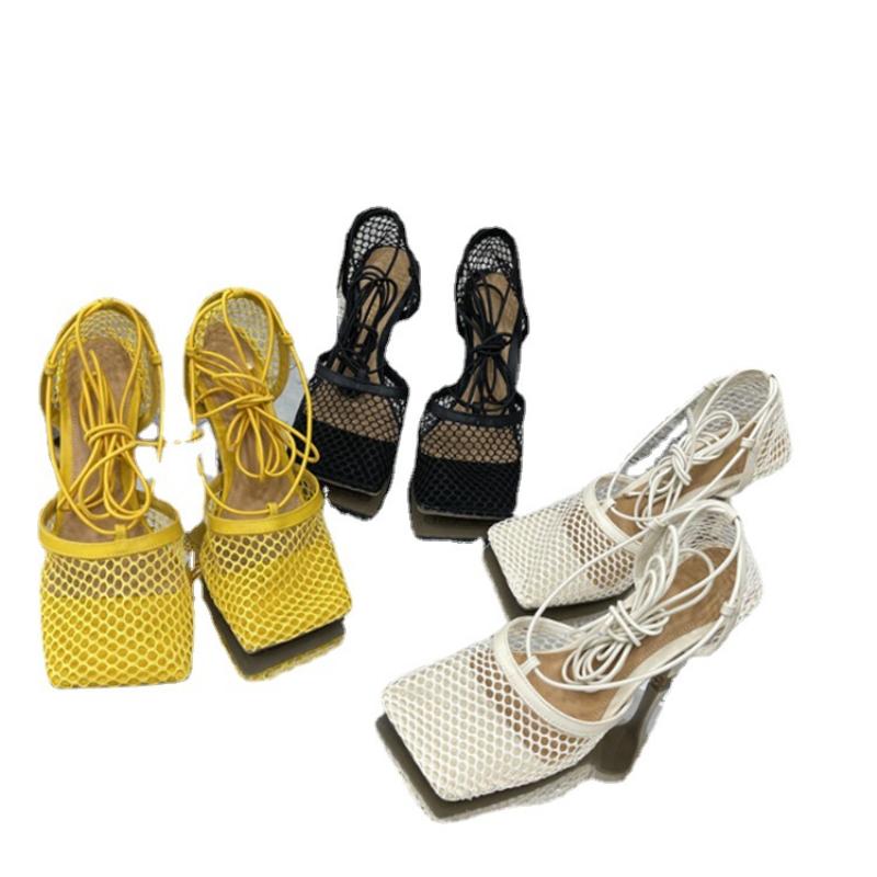 Women High Heels Mesh Sandals Pumps 2025 Summer Sexy Strappy Hollow Roman Shoes New Open Toe Sandals Size 35-43 Sandalias Mujer