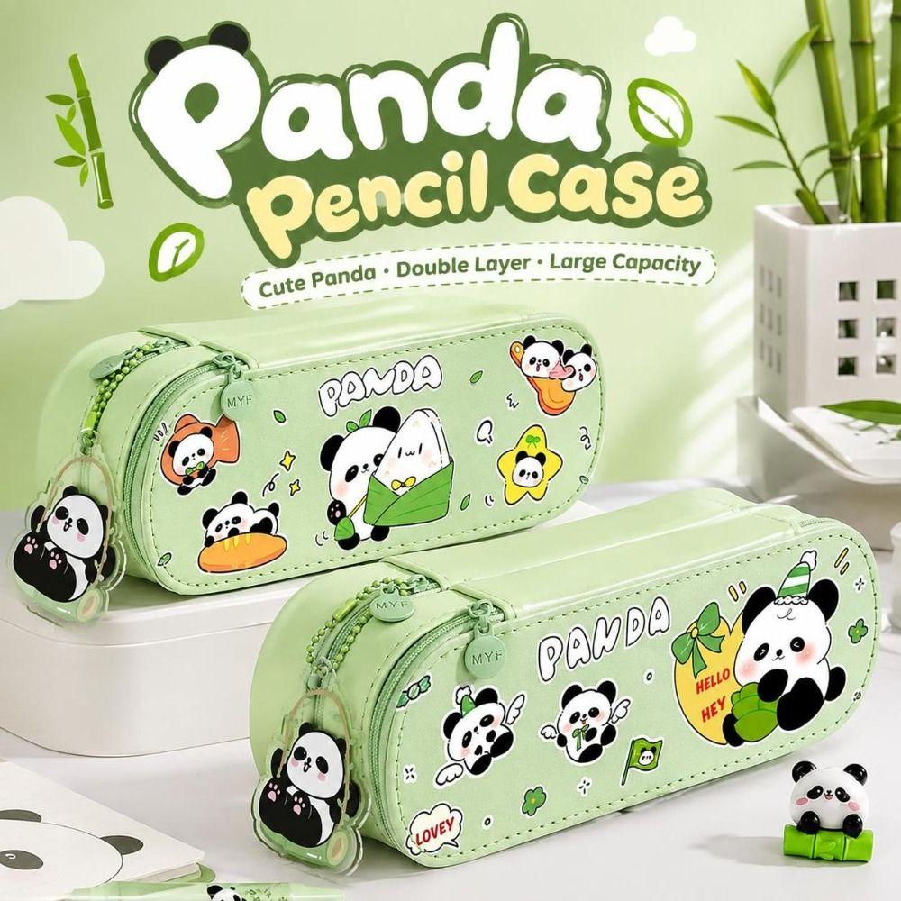 2-Tier Pencil Bag PU Pencil Box New Panda Pencil Case Student Stationery