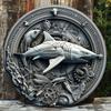 Shark & Mechanical Gears Wooden Wall Sign, Scratch Resistant, Outdoor and Indoor Decor with Fish Design, Easy Hang