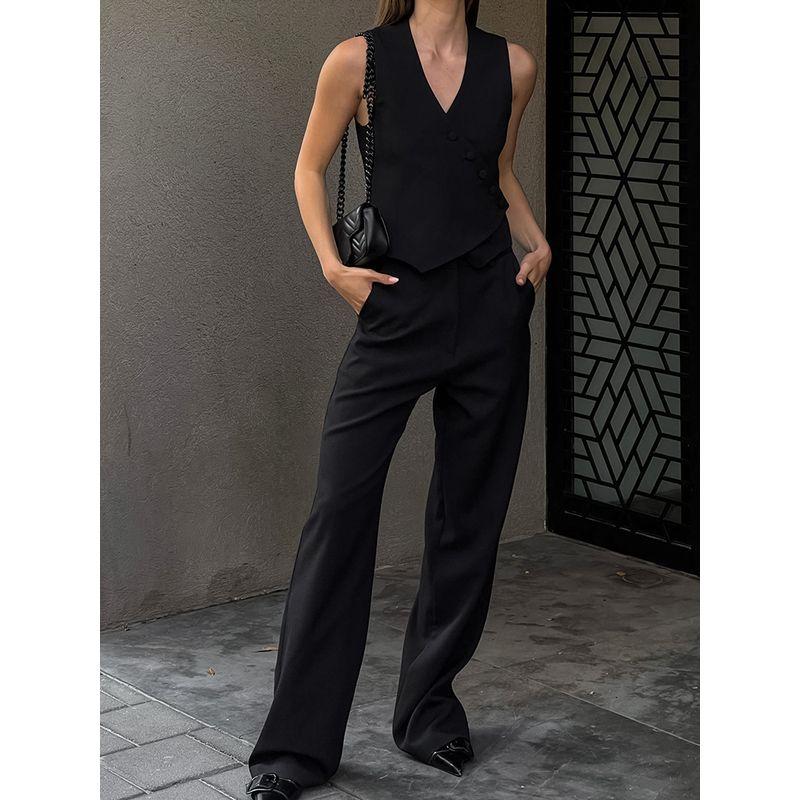 Fashion Women's Suit Cotton Linen Sleeveless Tops Smart Trousers Casual 2025 Summer