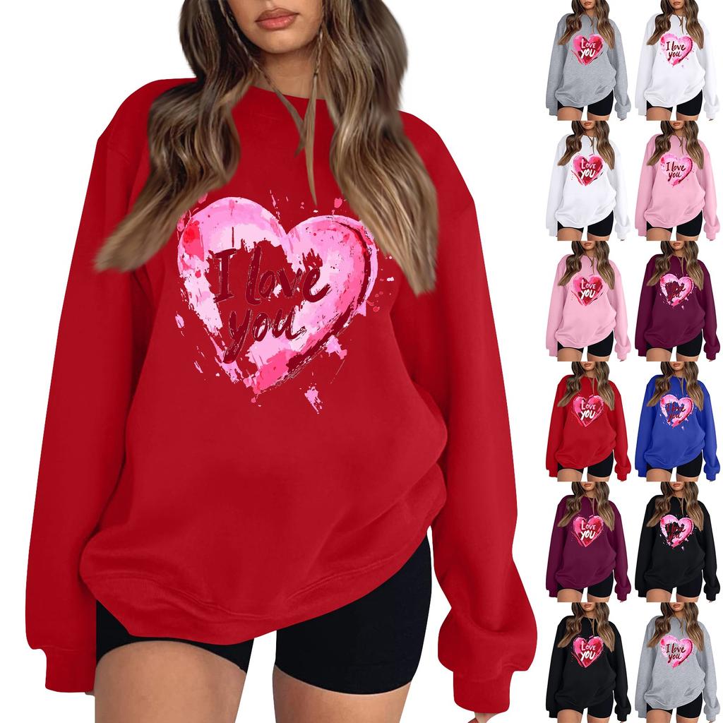 Women's Casual Fashion Valentine's Day Print Long Sleeve O-Neck Sweatshirts Pullover Top