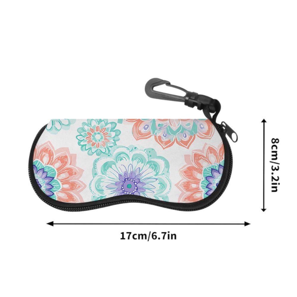 2D-Boho Floral Print Protective Glasses Case, Watercolor Mandala Sunglasses Case, Portable Eyeglass Storage Pouch, Lightweight Zipper Travel Eyewear B