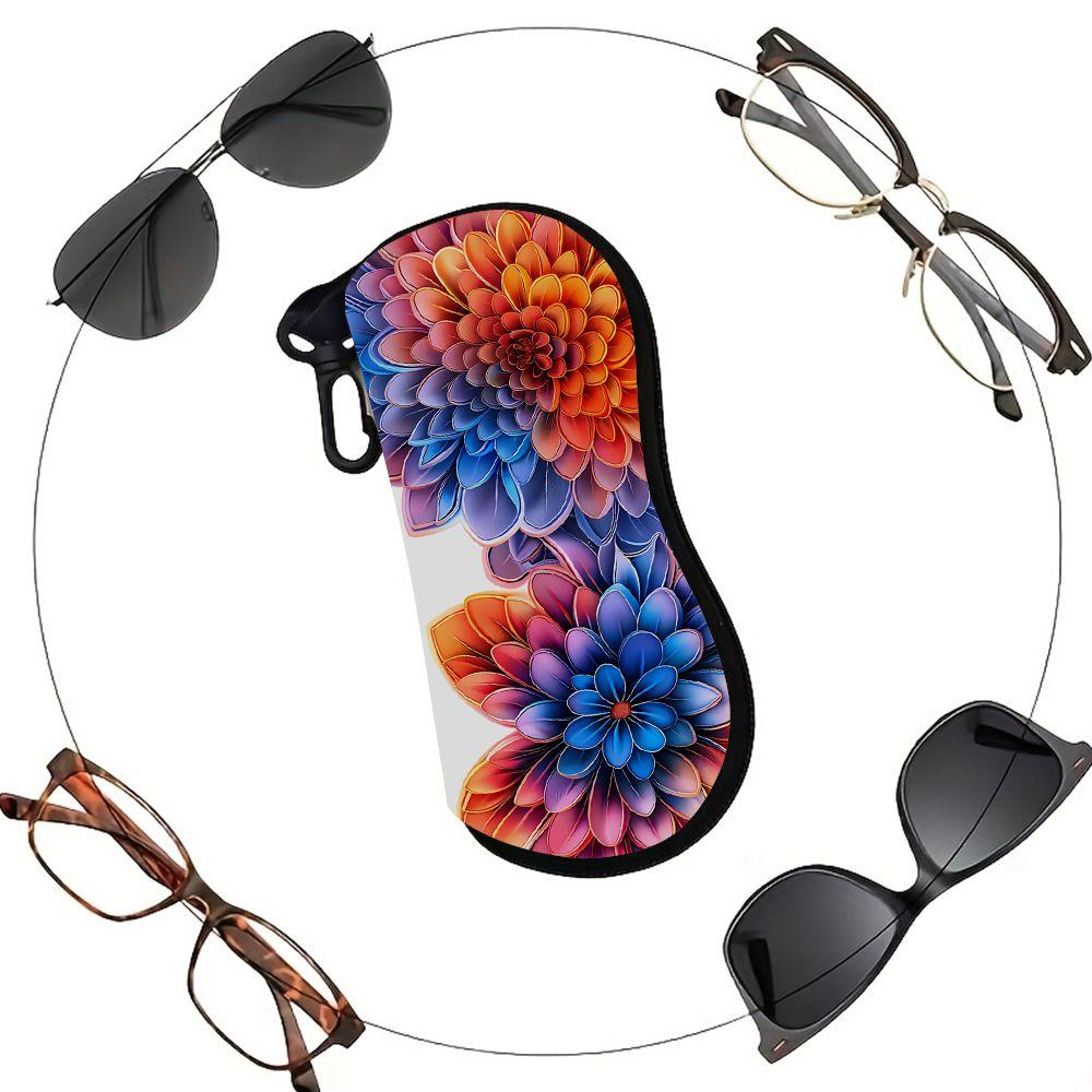 Colorful Floral Print Protective Sunglasses Case, Soft Zipper Eyeglasses Pouch, Portable Zipper Eyewear Storage Holder for Women Travel Daily Use