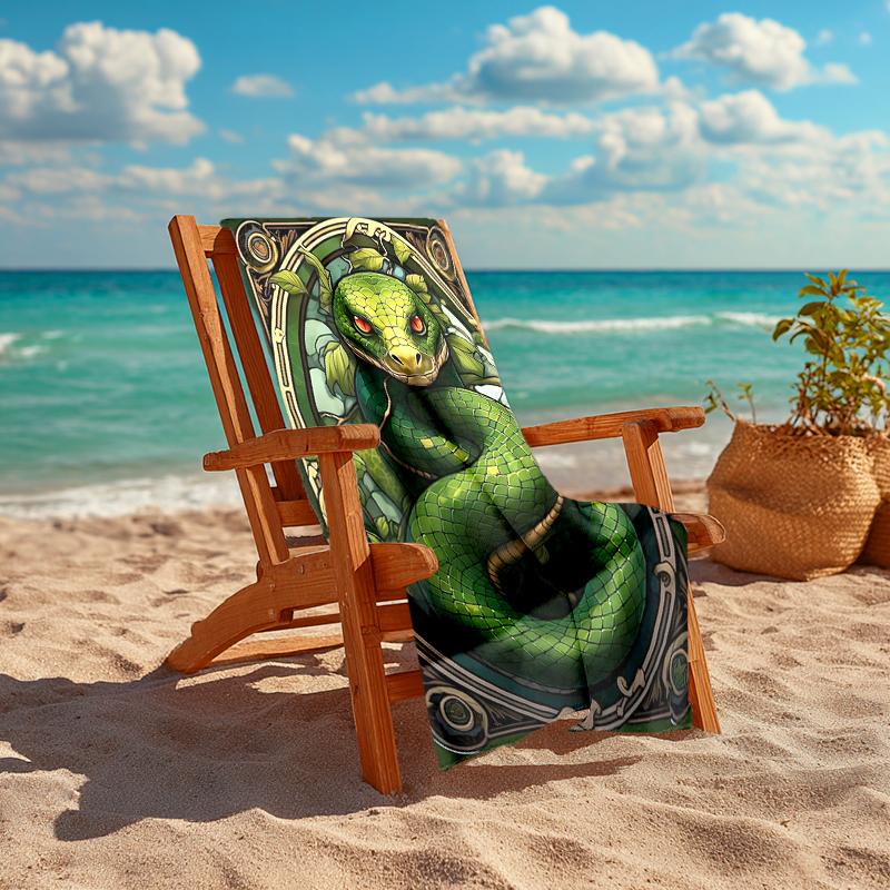 1Pc Green Serpent Portrait Beach Towel Quick Dry Multiuse For Beach Pool Gym Yoga Home Travel Christmas Halloween Xmas Gift G1207