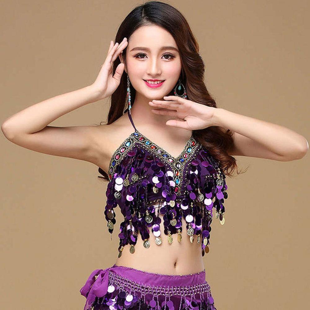 Nightclub Tassel Sequin Show Costumes Halter Bra Performance Top Belly Dance Bra