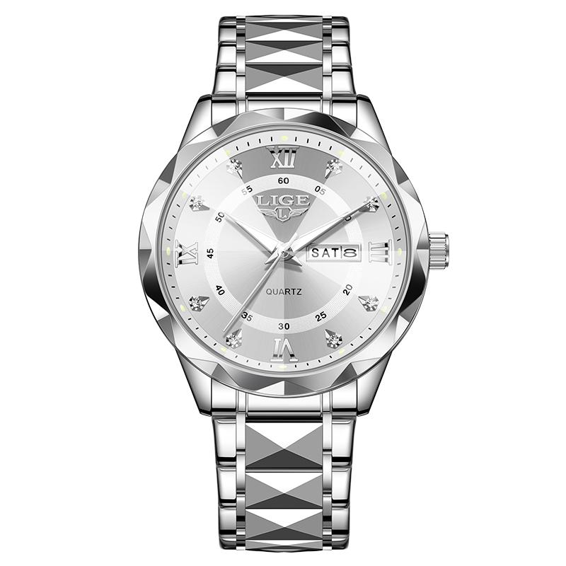 New LIGE Top Brand Luxury Man Wristwatch Waterproof Luminous Date Week Men Watches Stainless Steel Quartz Men's Watch Male reloj