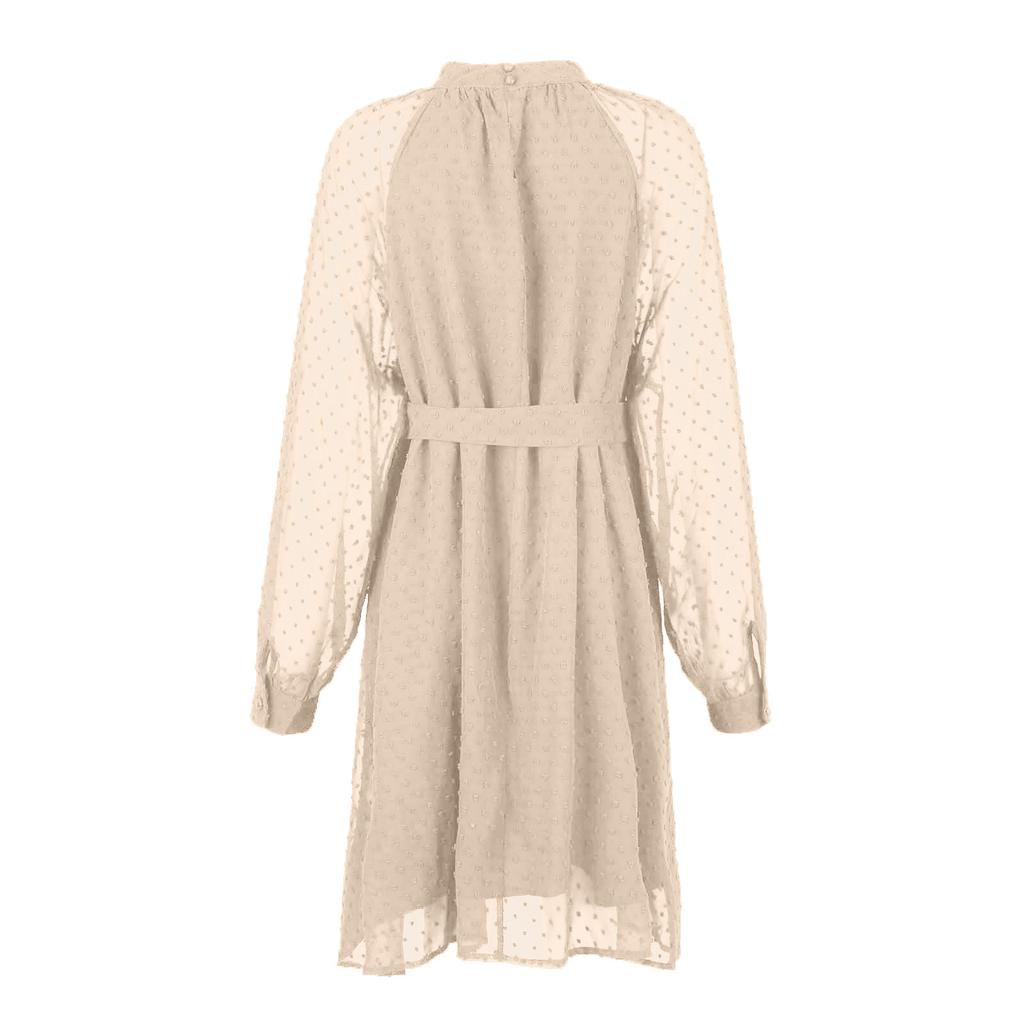 Женское повседневное однотонное платье-пуловер в горошек с длинными рукавами и завязками