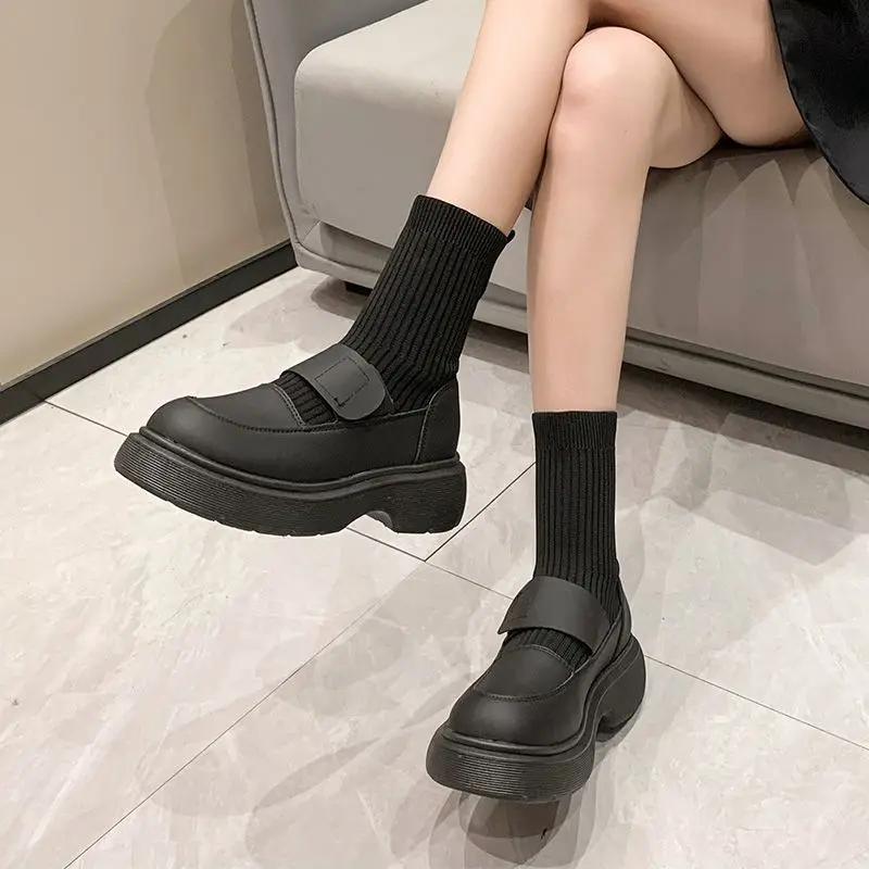 Мода Модные эластичные носки Ботинки для женщин Дышащая женская обувь на толстой подошве Женские повседневные ботинки в британском стиле 2024 Botas Mujer