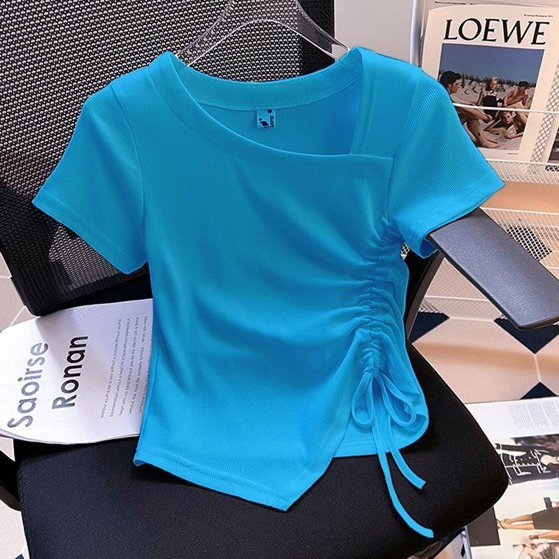 Summer Womens T Shirt With Asymmetric Design And Drawstring For Casual Wear