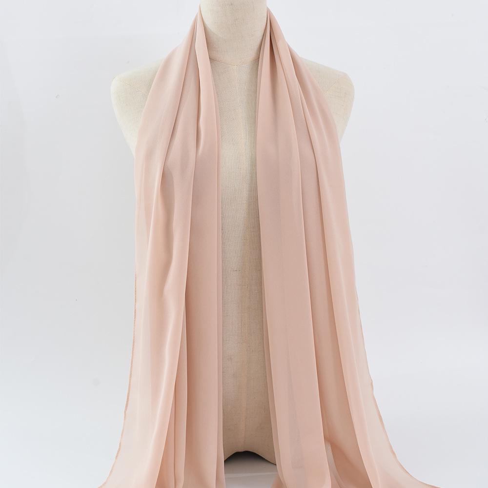 Women's Solid Color Pearl Chiffon Bubble Scarf, Long Silk Headscarf, 70x180cm, Middle Eastern Style