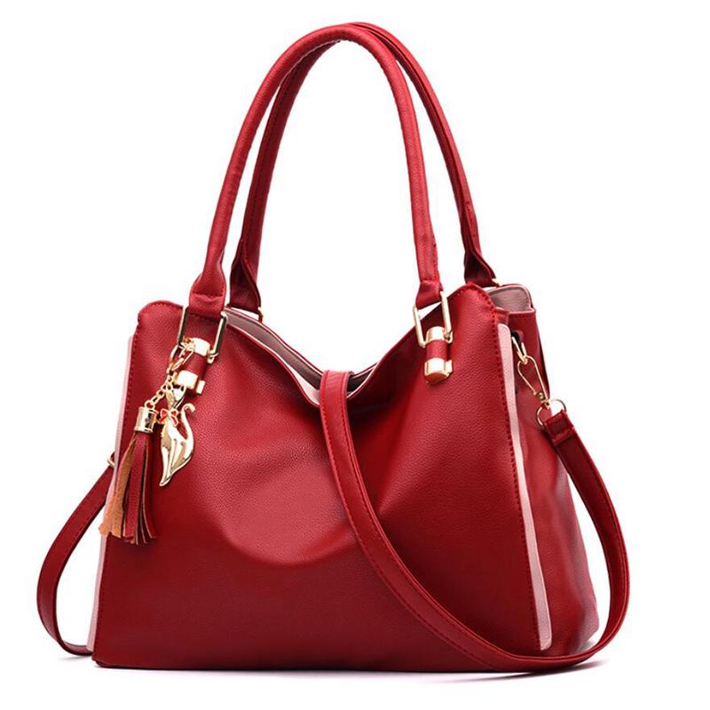 Большая Вместительная Кожаная Сумка Для Женщин Простая Темпераментная Сумка С Кисточкой Сумки Кроссбоди Сумки На Плечо MIT