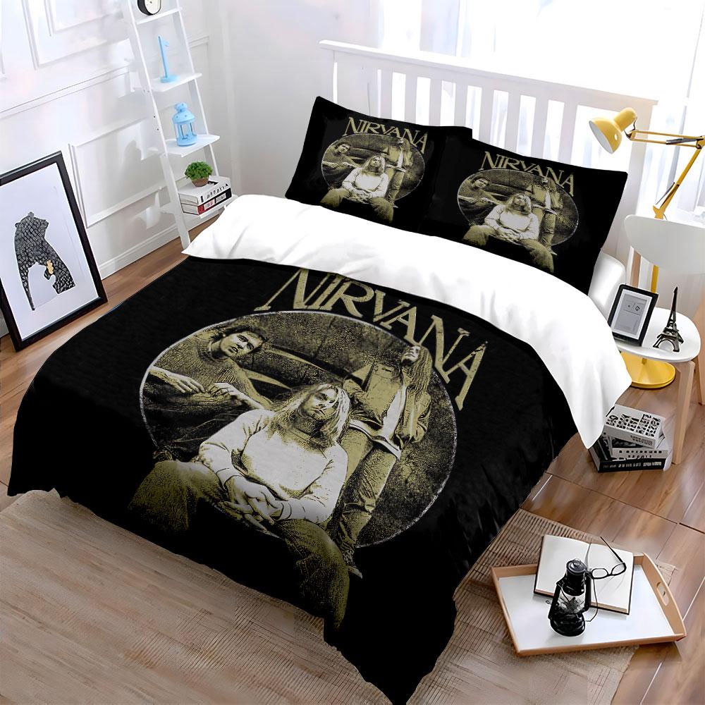 Vintage Nirvana Band Graphic Bedding Duvet Cover Set Duvet Cover Pillowcases (1*Duvet Cover 2*Pillowcases, without duvet insert)