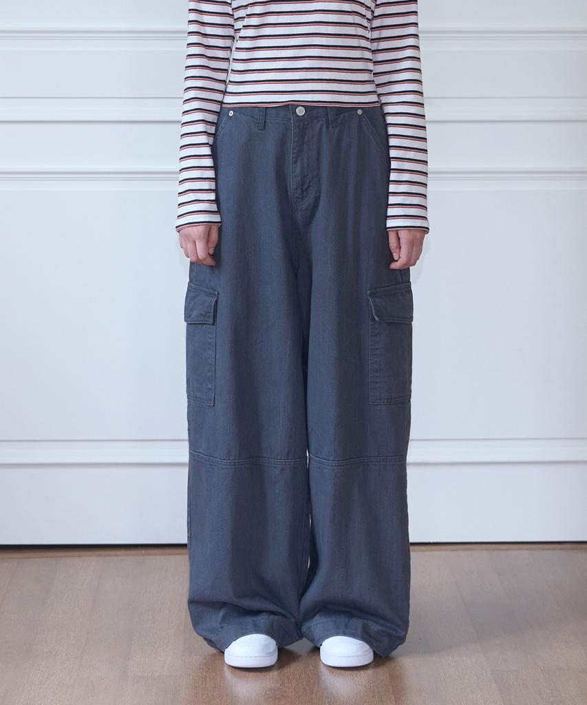 PANDORAFIT Stone Cargo Wide-Leg Pants (Charcoal)
