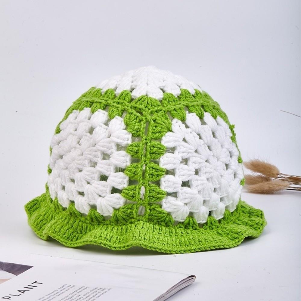 Sunflower Patterned Fisherman Hat Lotus Leaf Edge Handmade Knit Hat  Autumn Winter Outings