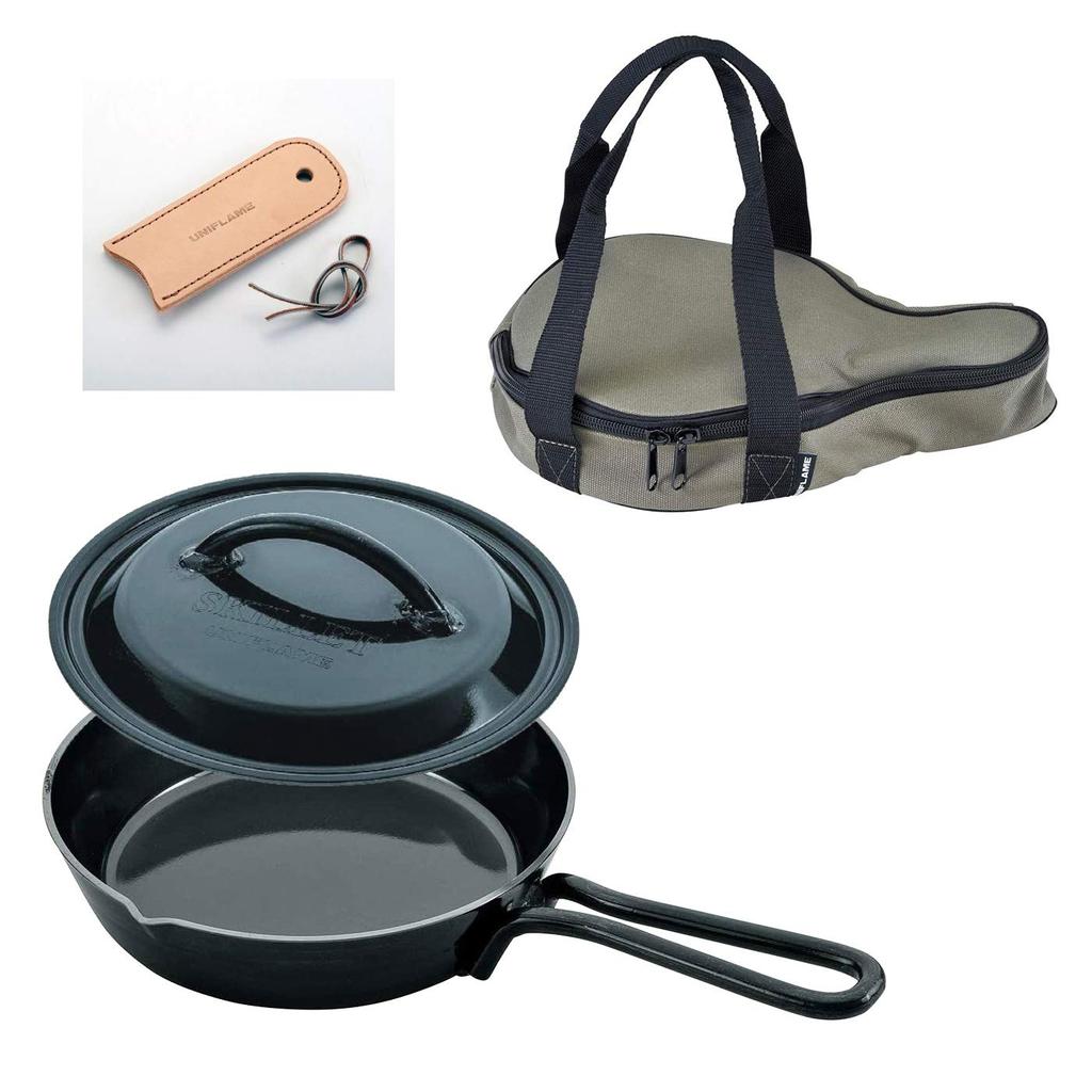 Набор из 7-дюймового чехла для хранения сковородок UNIFLAME Skillet с кожаными ручками 661123 <7 дюймов> + + 3 предмета (661024 + + 661390)