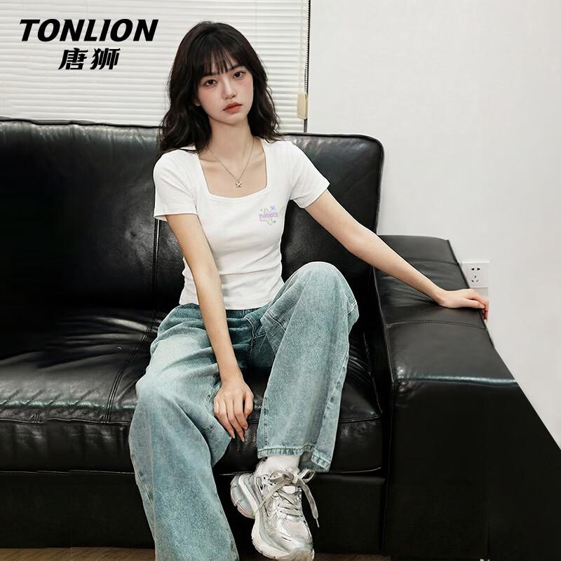 Женский короткий топ TonLion с U-образным вырезом, облегающий, с коротким рукавом