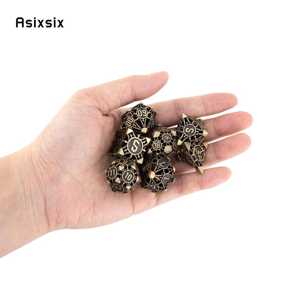 7 Pcs Yellow Black Metal Hollow Metal Polyhedral Dice Set Suitable for Role-Playing RPG    Board Game Card Game