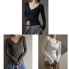Minimalist Modale V Neck T Shirt For Women With Snake Bone Pattern For Autumn Winter Casual Wear