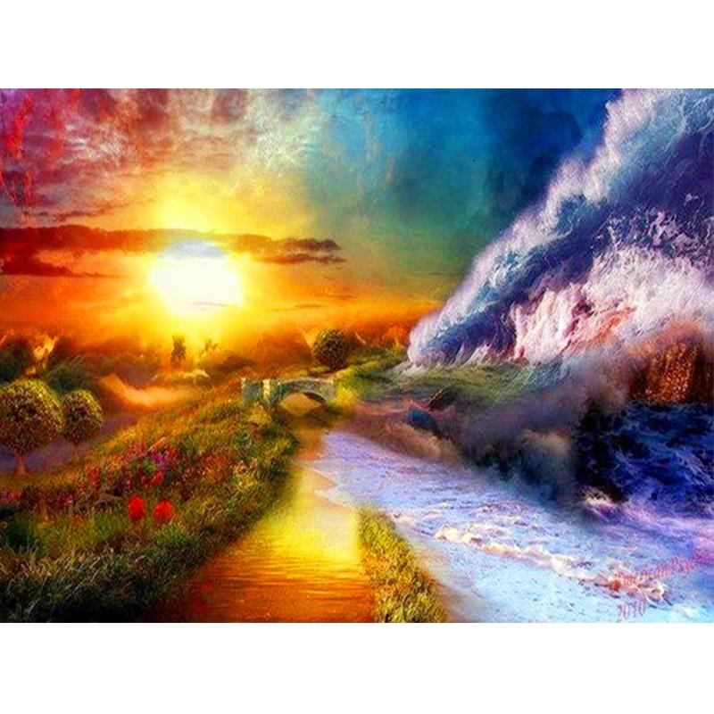 Алмазная картина 5D DIY Приморский Полный дрель Квадратная Алмазная вышивка Закат Картина горный хрусталь Пейзаж Настенный декор