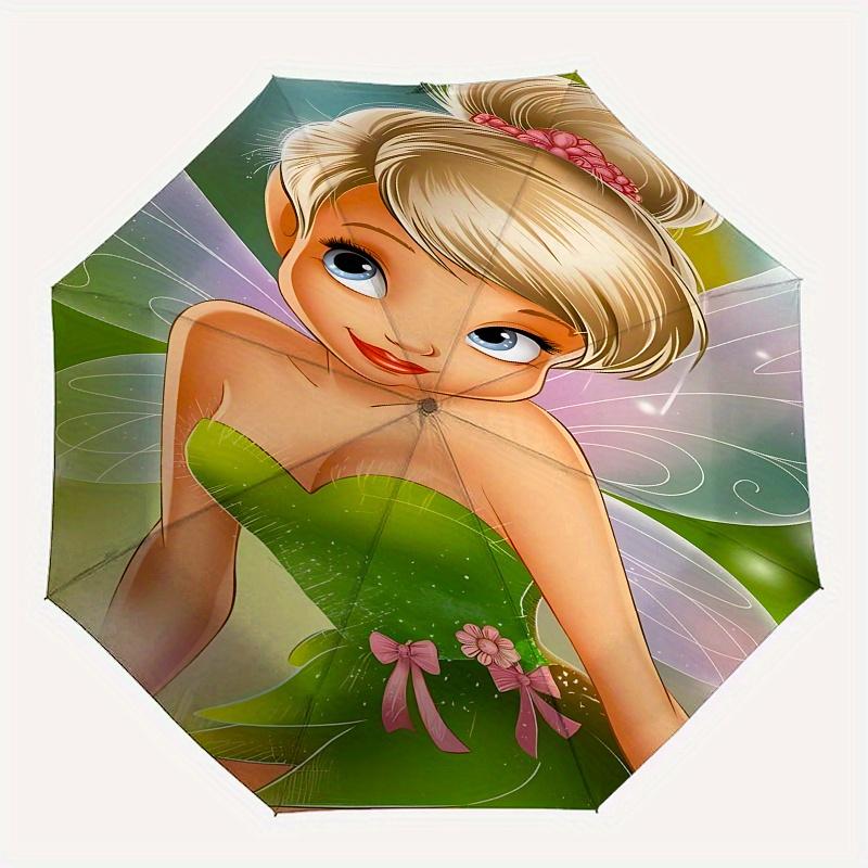 Disney Tinker Bell, Fantasy Automatic Open/Close Fashion umbrella - Cute Umbrella with Cute Design, Portable 3-Fold Compact Umbrella for Men
