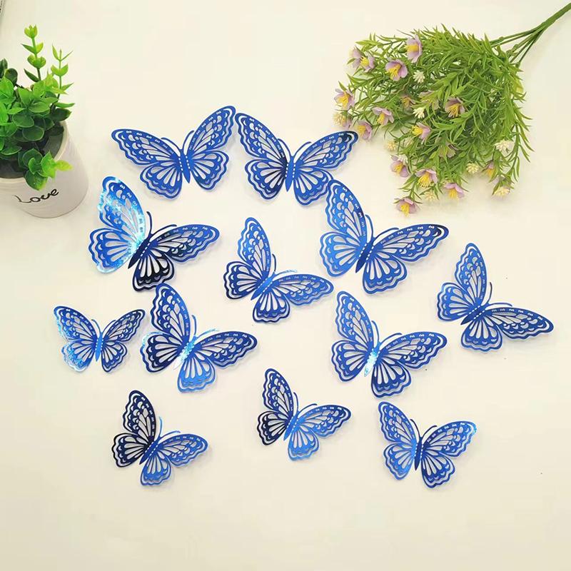 12Pcs 3D Hollow Butterfly Wall Decal Mirror Wall Stickers For Kids Room Home Wall Decoration Fridge Sticker Wedding Party