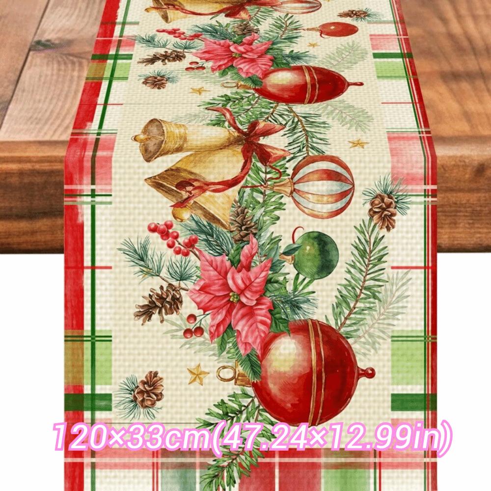 New Year Christmas Table Runner Santa Claus Xmas Bells Christmas Tablecloth Flag Cover Navidad Gift Table Cover Party Ornament