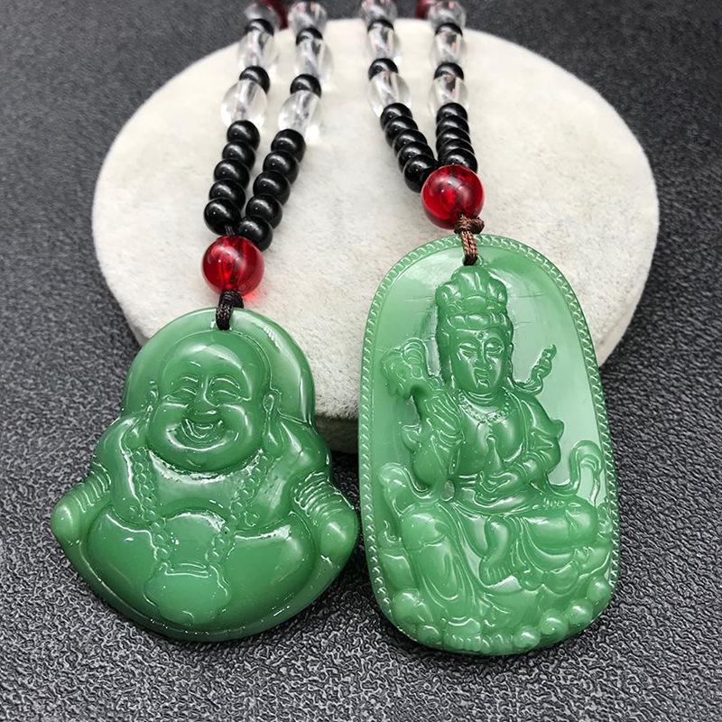 Retro Guanyin Buddha Guan Gong Imitation Jade Pendant Chain Accessories Necklace Ethnic Style Pendant