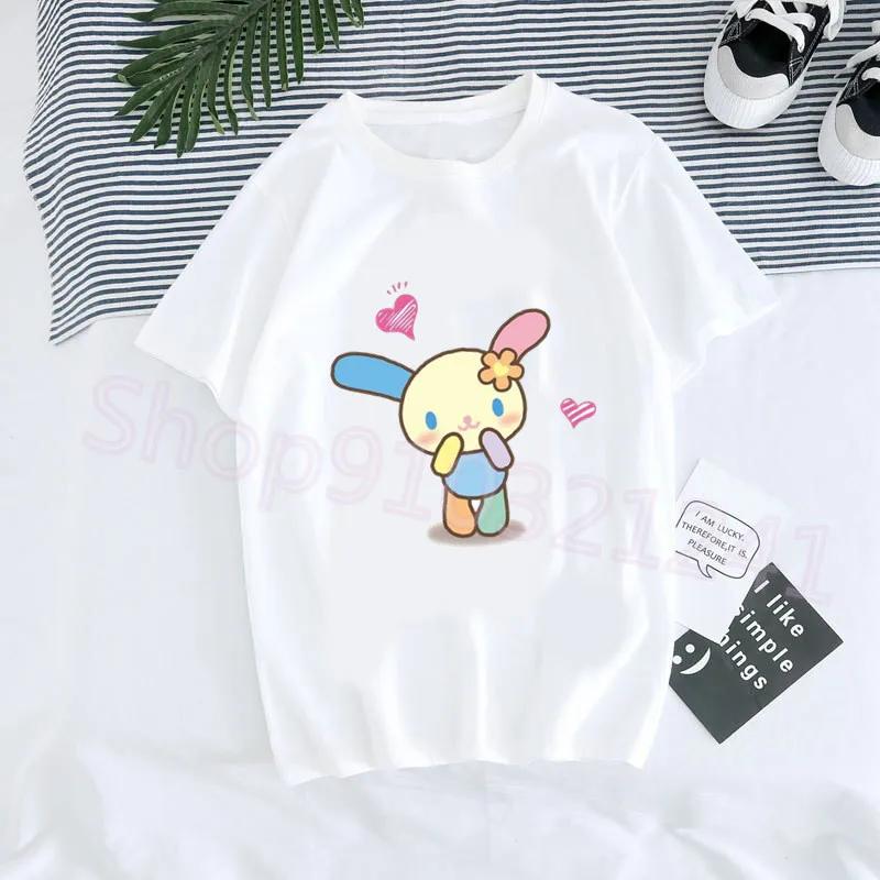 Usahana Bunny Cartoon Graphic Cotton T-Shirt for Women Harajuku Kawaii Style Cute Funny Print Casual Short Sleeve Round Neck Top