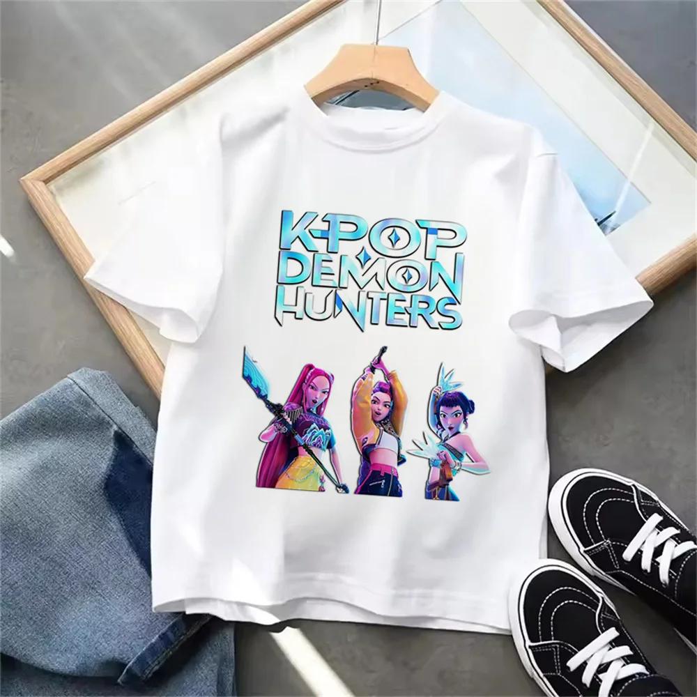 Детская футболка KPop Охотники на демонов Фильм Круглый вырез Мультяшная для девочек и мальчиков Повседневная с принтом для малыша Модная повседневная одежда для мужчин и женщин