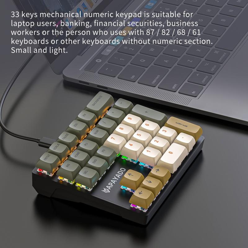 Wired Mechanical 33-Key Numeric Keypad With Multi-Color Lights Shaft Laptop Numeric Keyboard Accessories External Keyboard