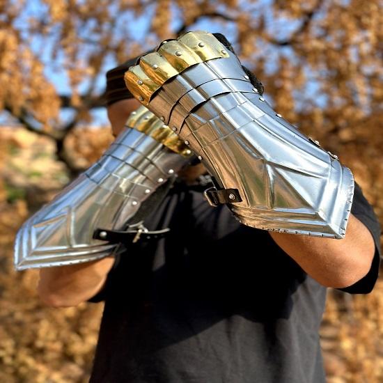 Medieval Gloves Set Medieval Steel, Brass Gauntlet Gloves Fully Functional Cosplay Gloves Halloween Costume Arms Best Gift