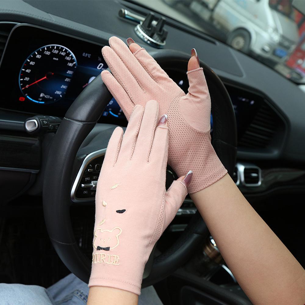 Cute Anti-UV Lady Summer Women Drive Mitten Thin Gloves Sunscreen Mittens Five Fingers Mitts