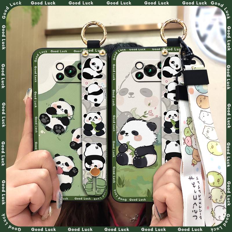 Soft Case Wristband Phone Case For Xiaomi Poco X3 NFC/X3 Pro Durable Kickstand Phone Holder Ring Wrist Strap Cute Panda