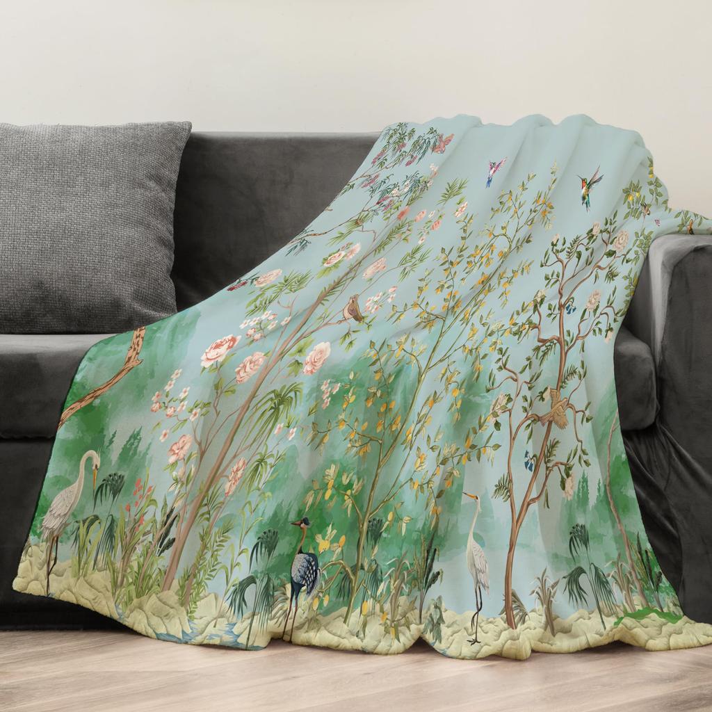 Цветы Птицы Креативный Плед Фланелевый Плед с Принтом Супер Мягкий Уютный Диванный Плед для Сна Домашний Плед Идеальный Подарок для Нее