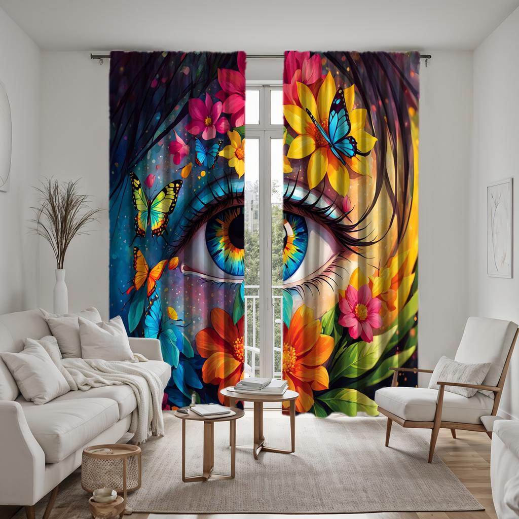 2 шт. инсталляция HD Art Floral Personality Eye Декоративная занавеска Blue Tie цифровая печатная занавеска Домашнее украшение стиль Декабрь