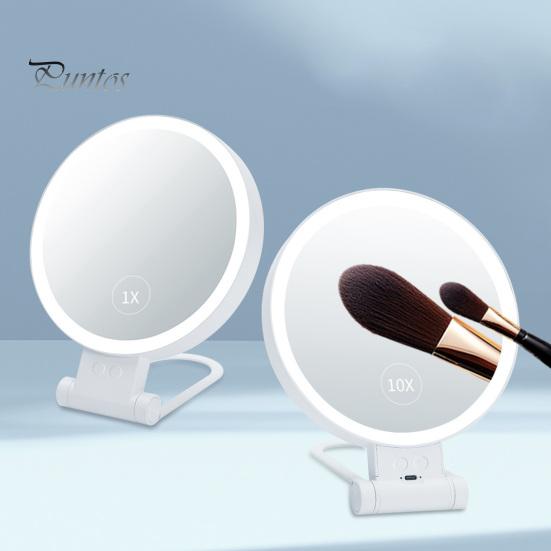 Зеркало для макияжа со светодиодной подсветкой, 5/10/20/30-кратное увеличение, двустороннее косметическое зеркало с подсветкой, зарядка через USB, регулируемая яркость, портативное, для путешествий