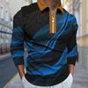 Polo Shirts Men Long Sleeve Colored Ripple Yarn Print New Men's Polo Shirt Long Sleeve Zipper T-shirt Top