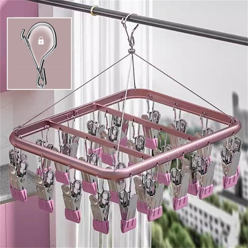 Сушилка для одежды из алюминиевого сплава с 26 зажимами, многофункциональная, для сушки домашних носков и нижнего белья, водонепроницаемая и солнцезащитная