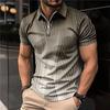 Men's Shirt Polo Casual Zip Short Sleeve Fashion Casual Zipper Summer Spring Regular Fit 3D Purple Stripe Print Shirt
