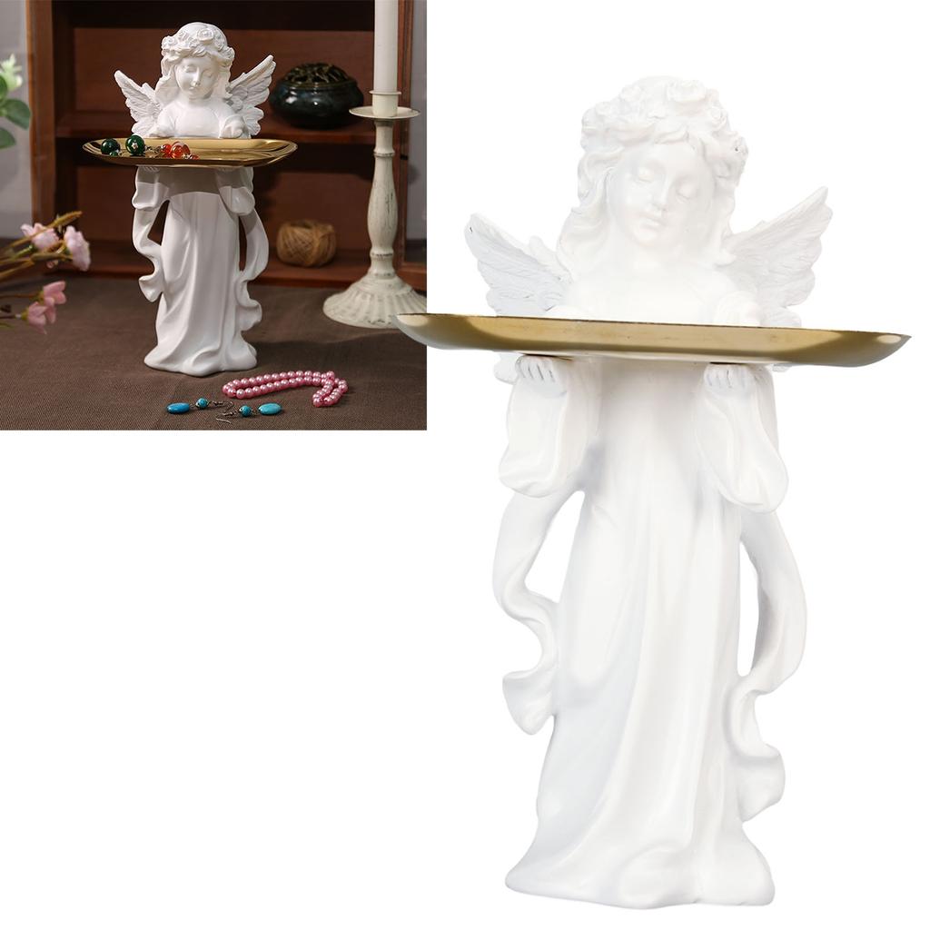 Статуэтка ангела-младенца, дизайн подноса, высота 11,8 дюймов, ручная резьба, богатые детали, смоляная фигурка херувима для спальни