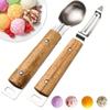 Leeseph Stainless Steel Ice Cream Spoon and I-shaped Peeler Set with Wooden Handle, Kitchen Gadget Set for Fruit Ice Cream