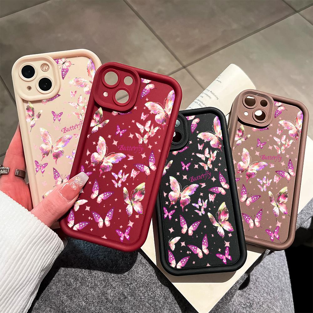 Для iPhone 16 15 14 13 12 11 Pro Max XS Max XR X SE 8 7 красочный узор бабочек мягкий силиконовый полный защитный чехол для телефона объектив