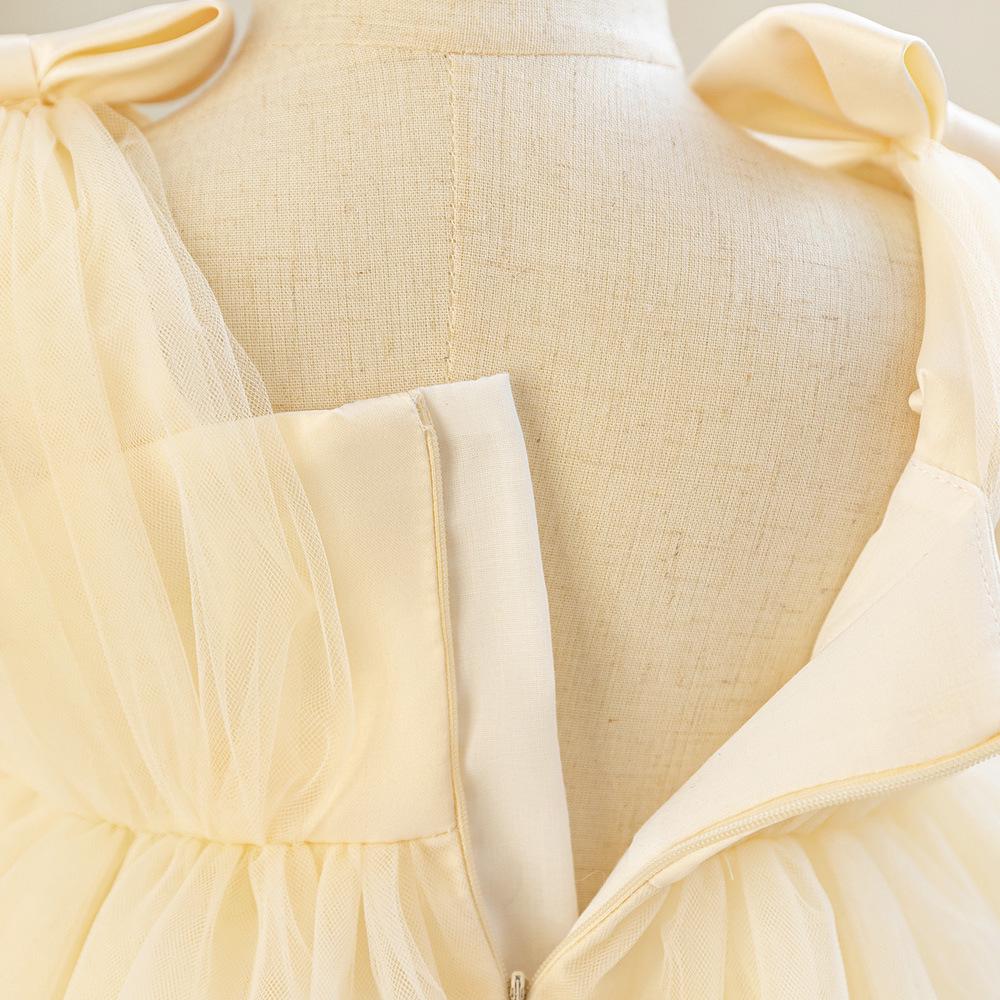 New Sleeveless Bow Waist Pleated Tulle Flower Girl Dress