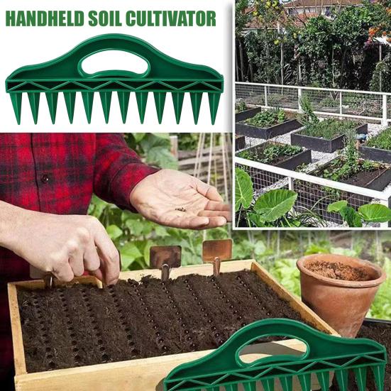 Manual Hole Punch 12-Hole Row Seeder Tool with Ergonomic Handle for Precision Sowing & Soil Digging, Garden Wasteland Reclamation Plow Spacer
